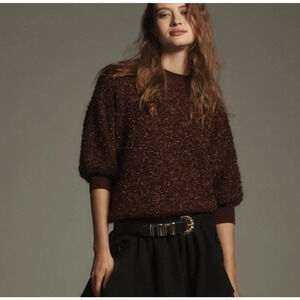 Maeve x Anthropologie Violetta Brown Sweater Womens Small Tinsel Shimmer
